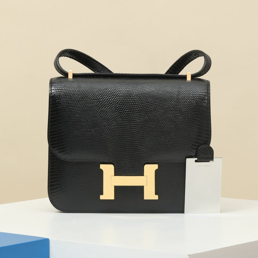 High-end Hermes 2026 Constance Bag 18cm Black Lizard Skin