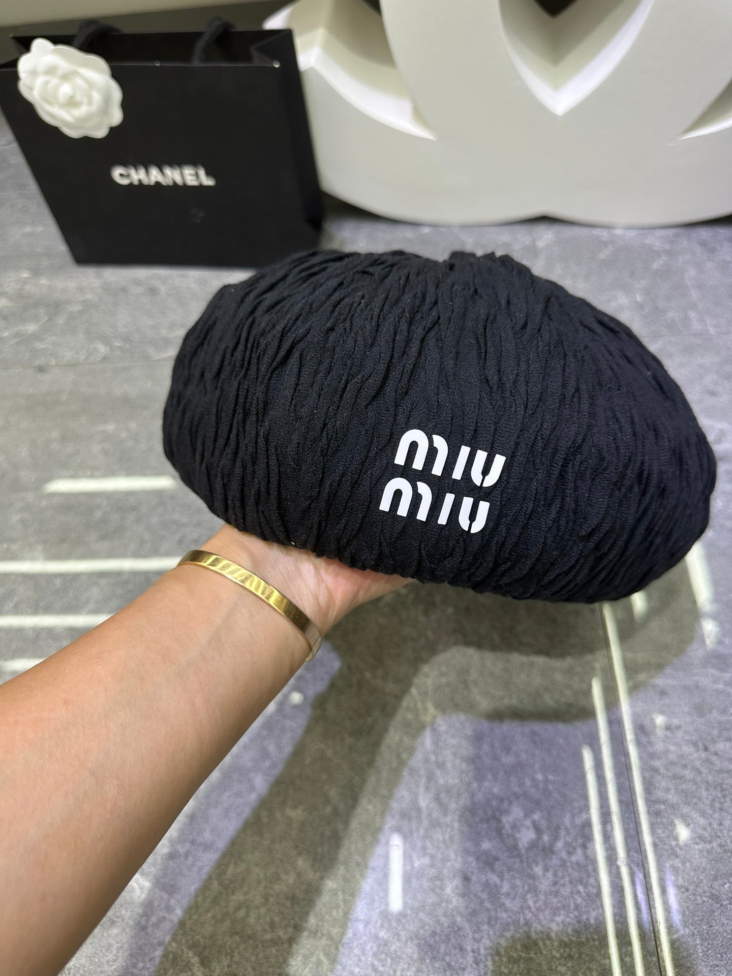 Miumiu Lace Ruffled Octagonal Beret 448263