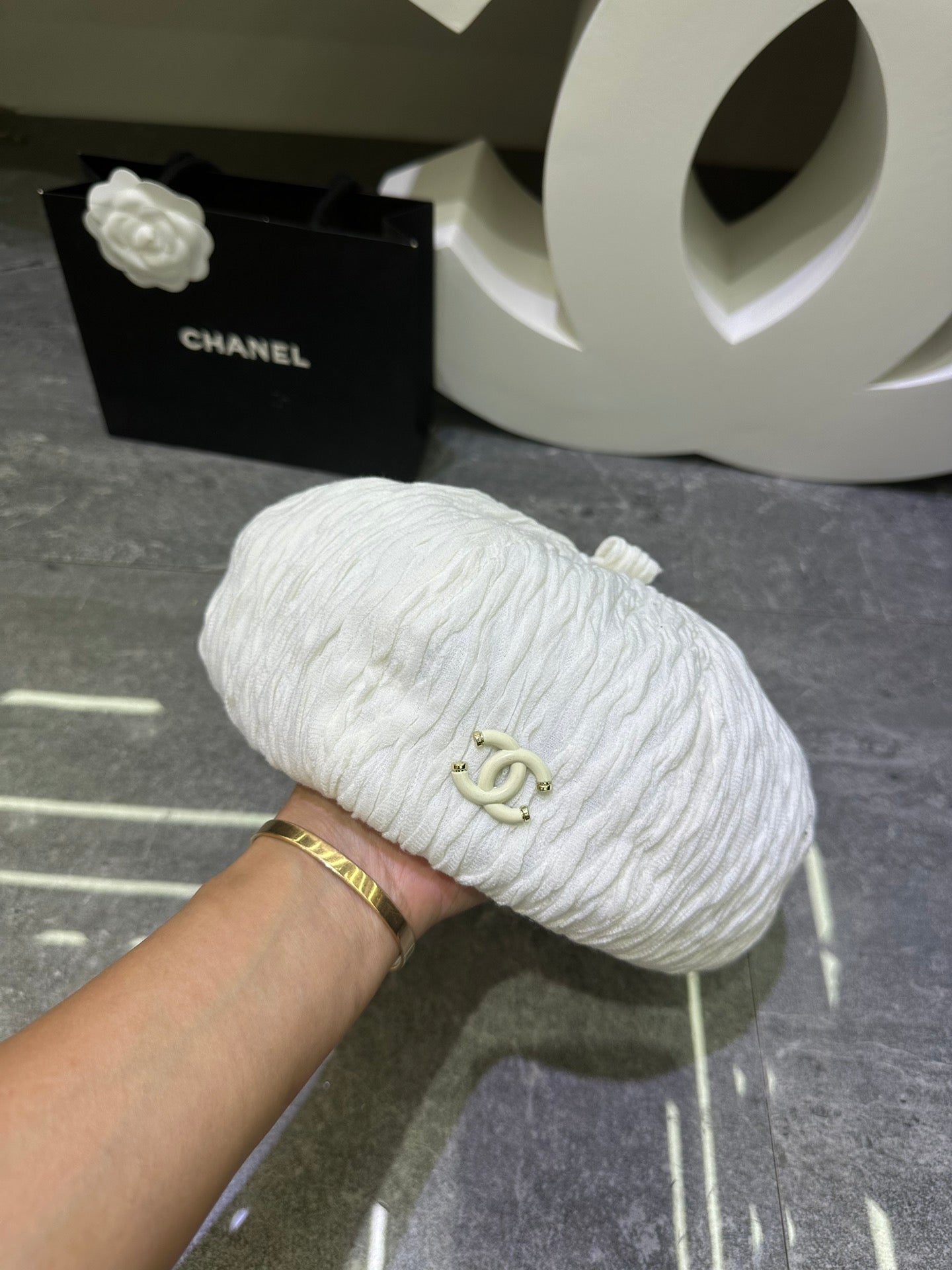 Chanel Lace Ruffled Octagonal Beret 448264