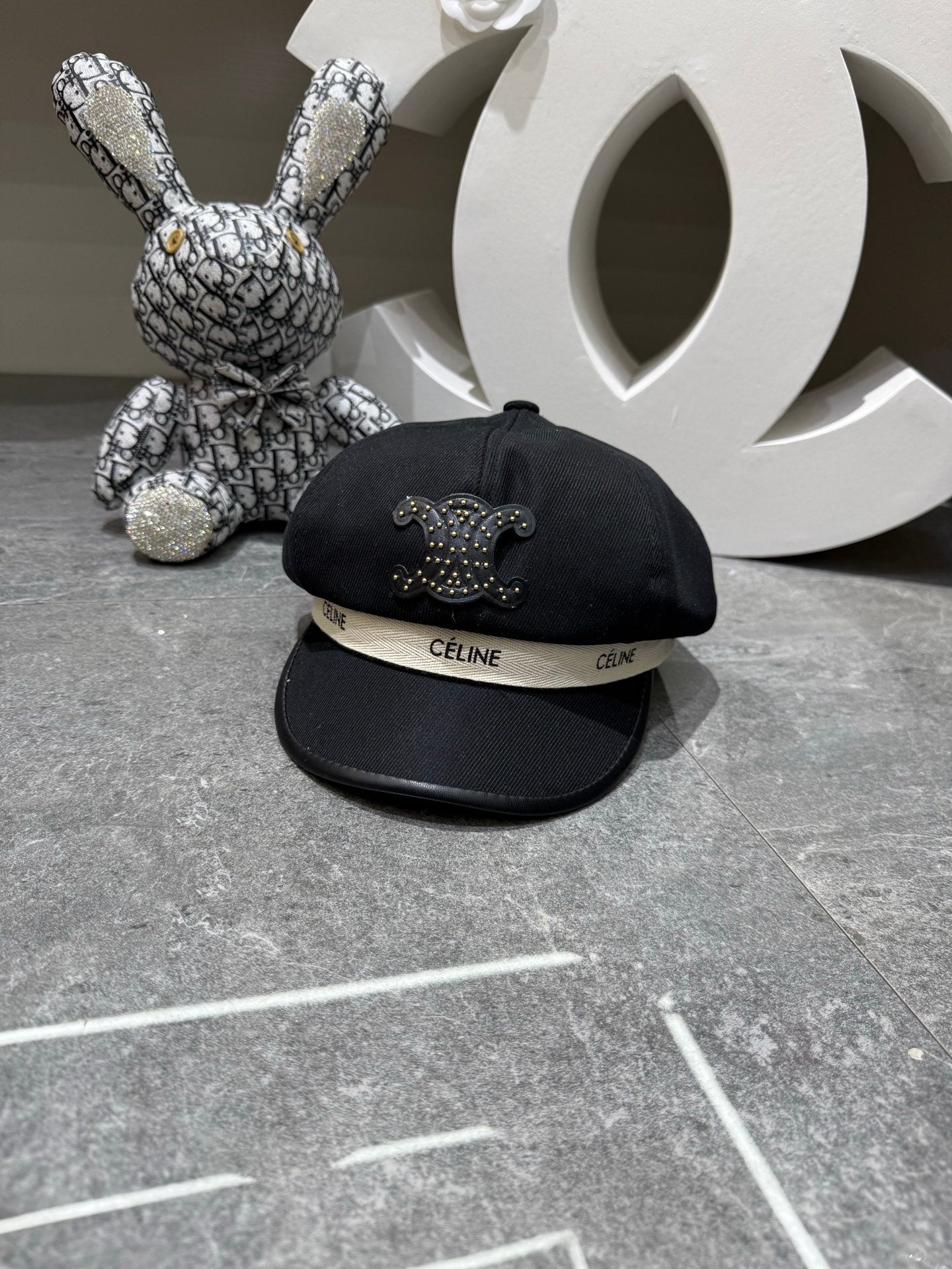 Celine Embellished Triomphe Logo Beret 448267