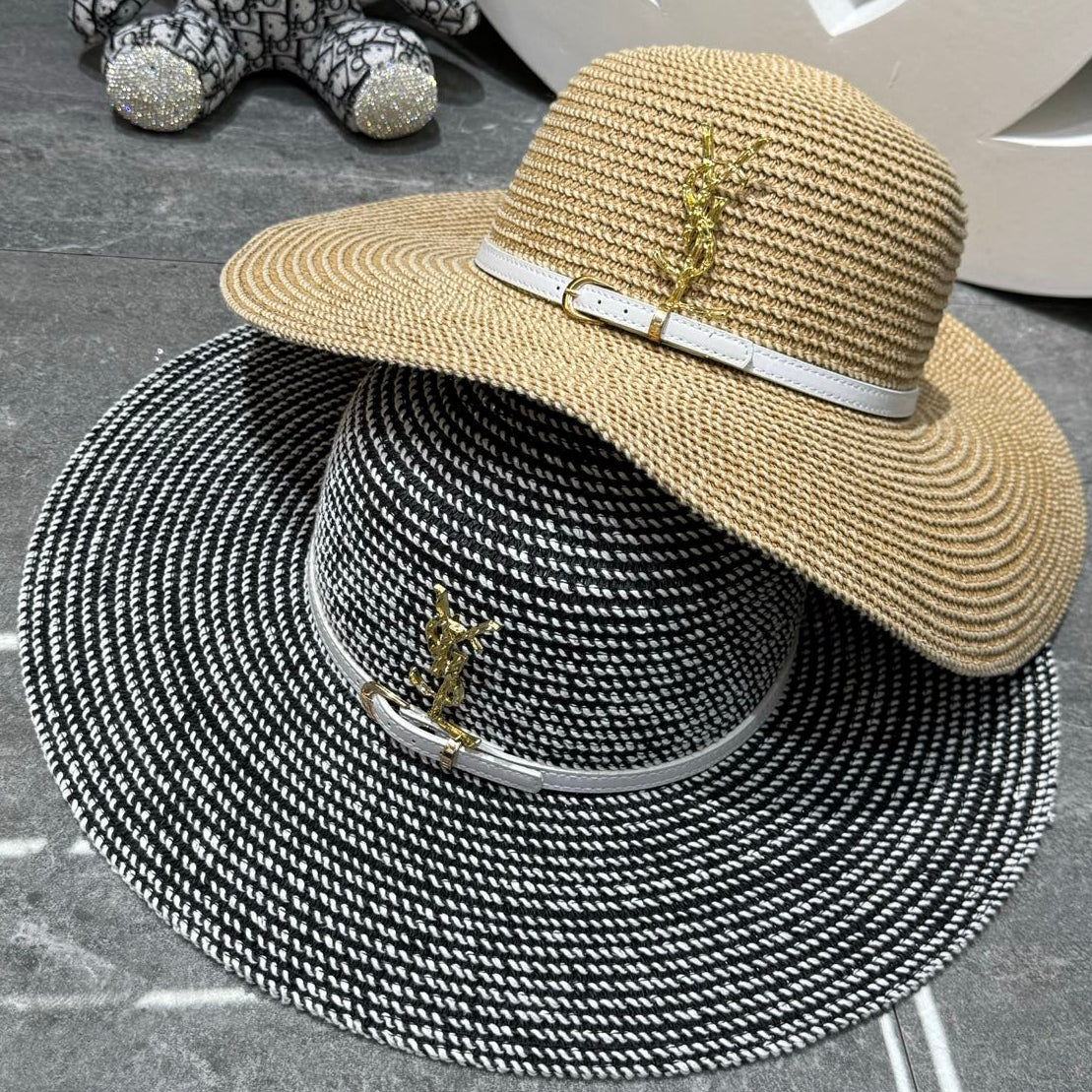 YSL Round Top Yarn Wide Brim Straw Hat 280795
