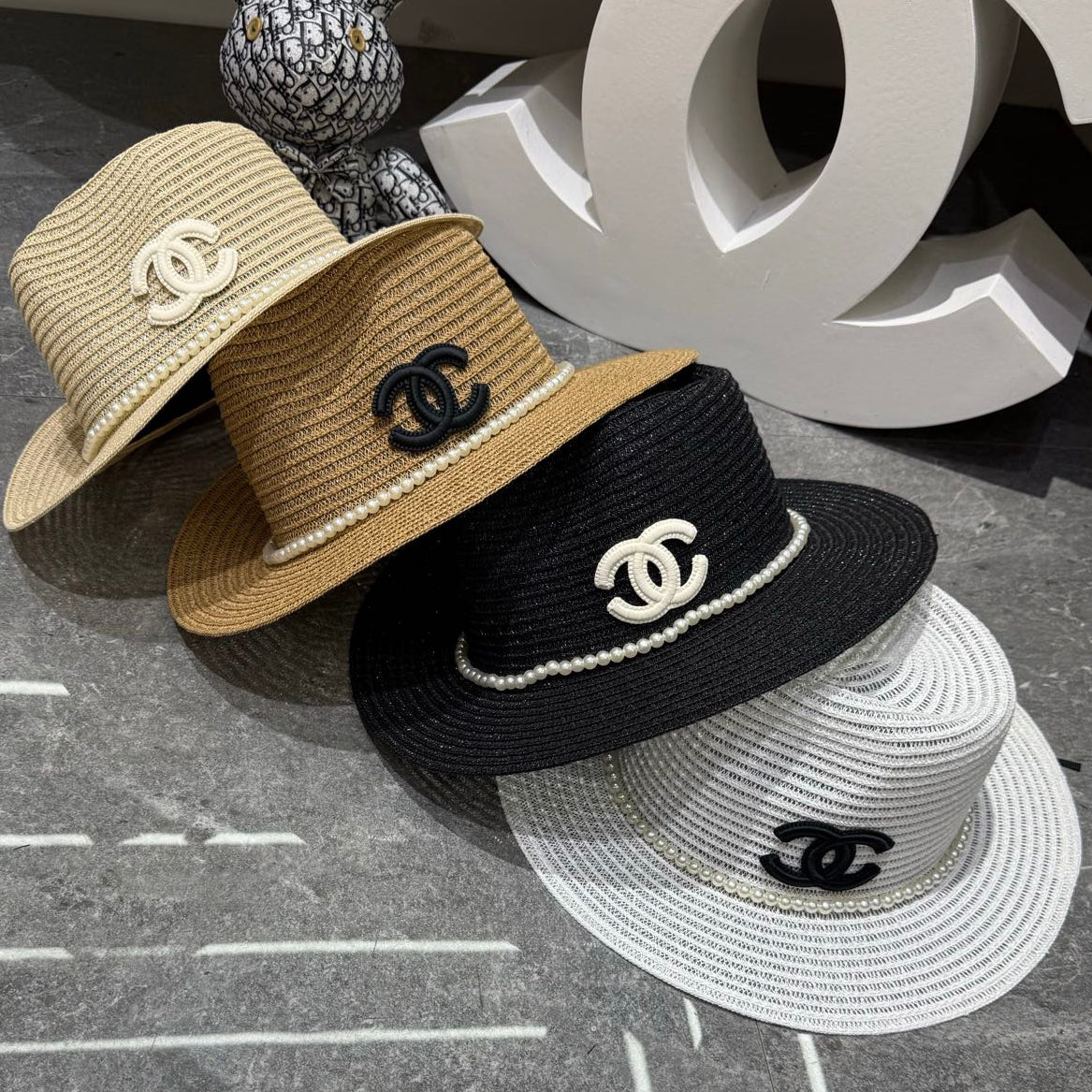 Chanel Straw Hat With Pearl and Logo 280796