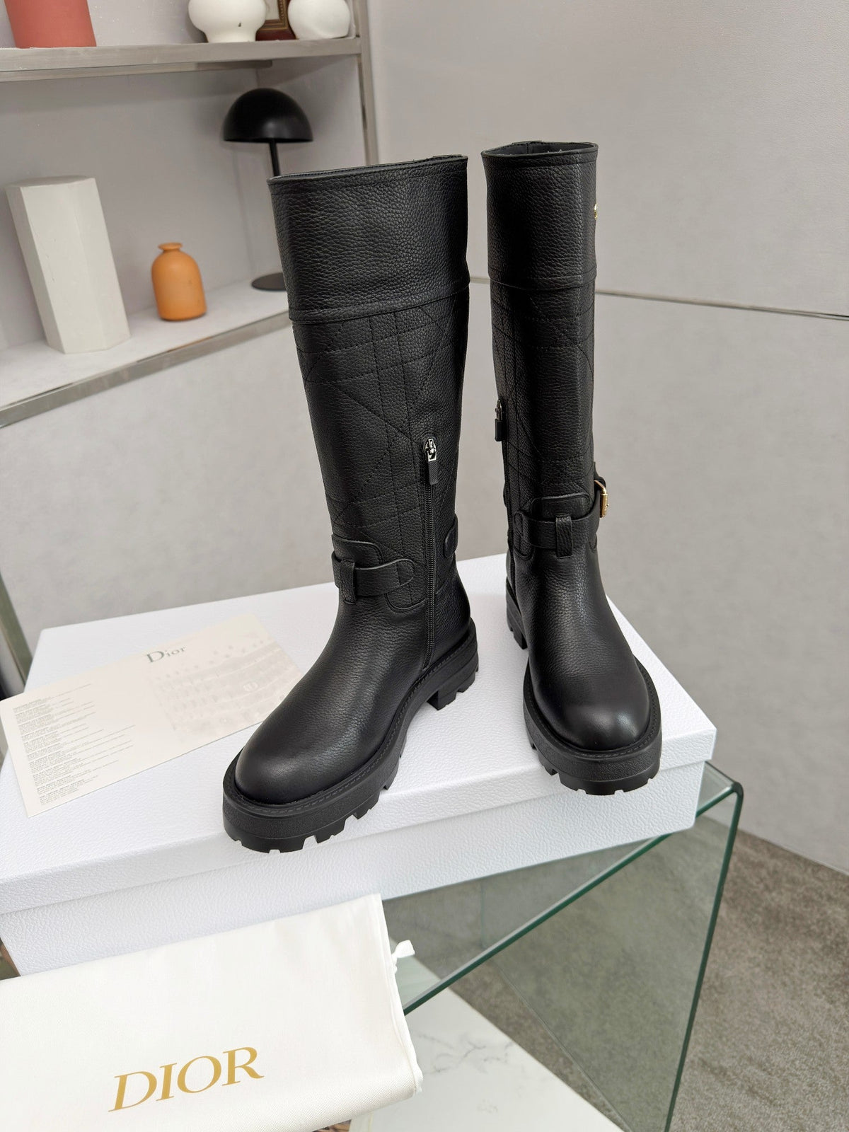 Dior 2026 D-Town Boots Black Lychee Leather 966781