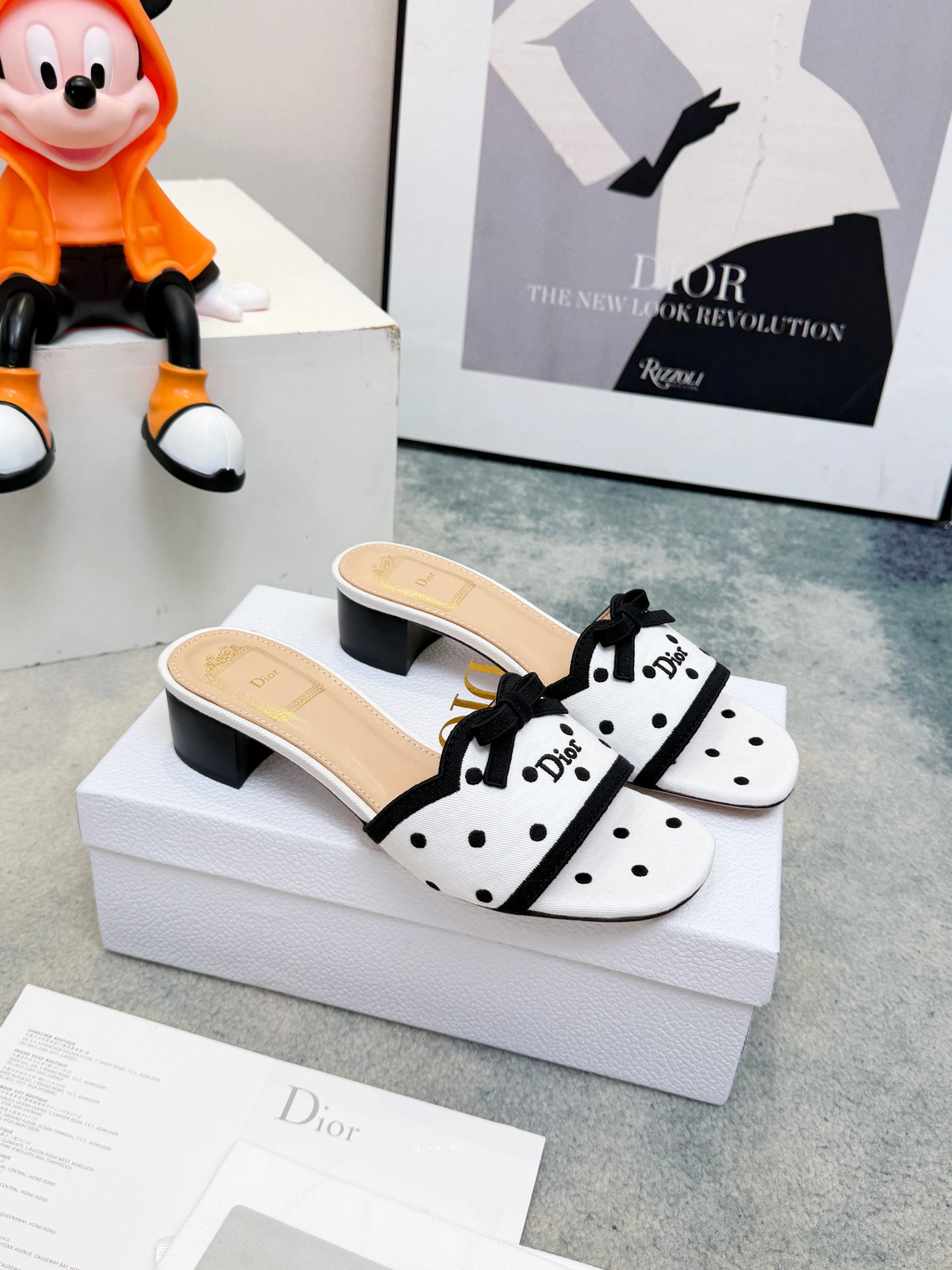 Dior 2026 Polka Dot Bow Chunky Heel Sandals Canvas 947860
