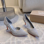 CL  Irishell 85 Studded d'Orsay Pumps Light Pewter Suede 177129