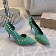 CL  Irishell 85 Studded d'Orsay Pumps Green Suede 177127