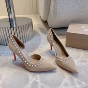 CL  Irishell 85 Studded d'Orsay Pumps Cream Suede 177131