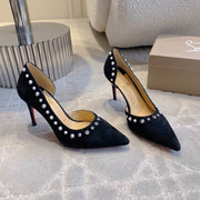 CL  Irishell 85 Studded d'Orsay Pumps Black Suede 177126