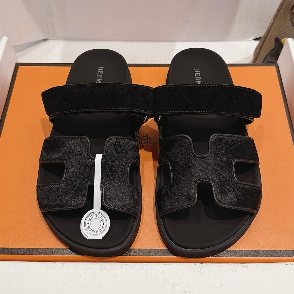 Hermes 2026 Chypre Sandal Black Moire Calfskin And Suede Goatskin 960078