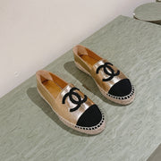 espadrilles gold metalic calfskin black canvas