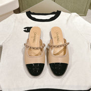cc mule leather chain beige calfskin black patent calfskin