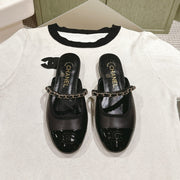 cc mule leather chain black calfskin patent calfskin