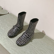 ALAIA SHORT BOOTS IN BLACK LAMBSKIN ATTACH RHINSTONES