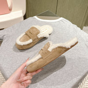 Miu Mule Half Fur Khaki Suede