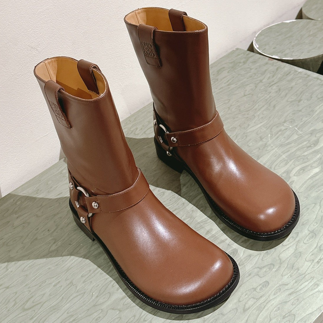 Loewe 2026 Campo Biker Boots Patent Leather 654244
