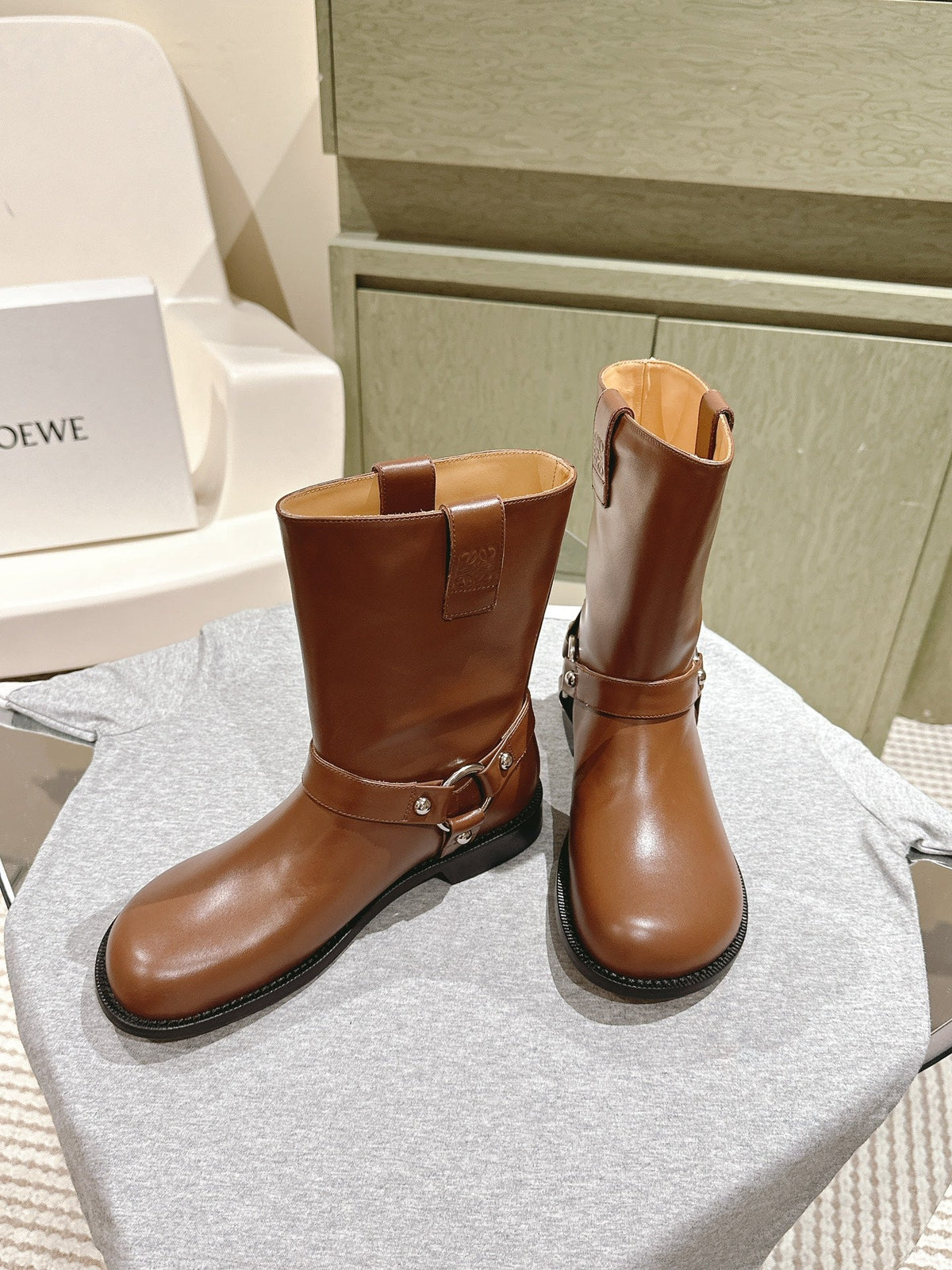 Loewe 2026 Campo Biker Boots Patent Leather 654244