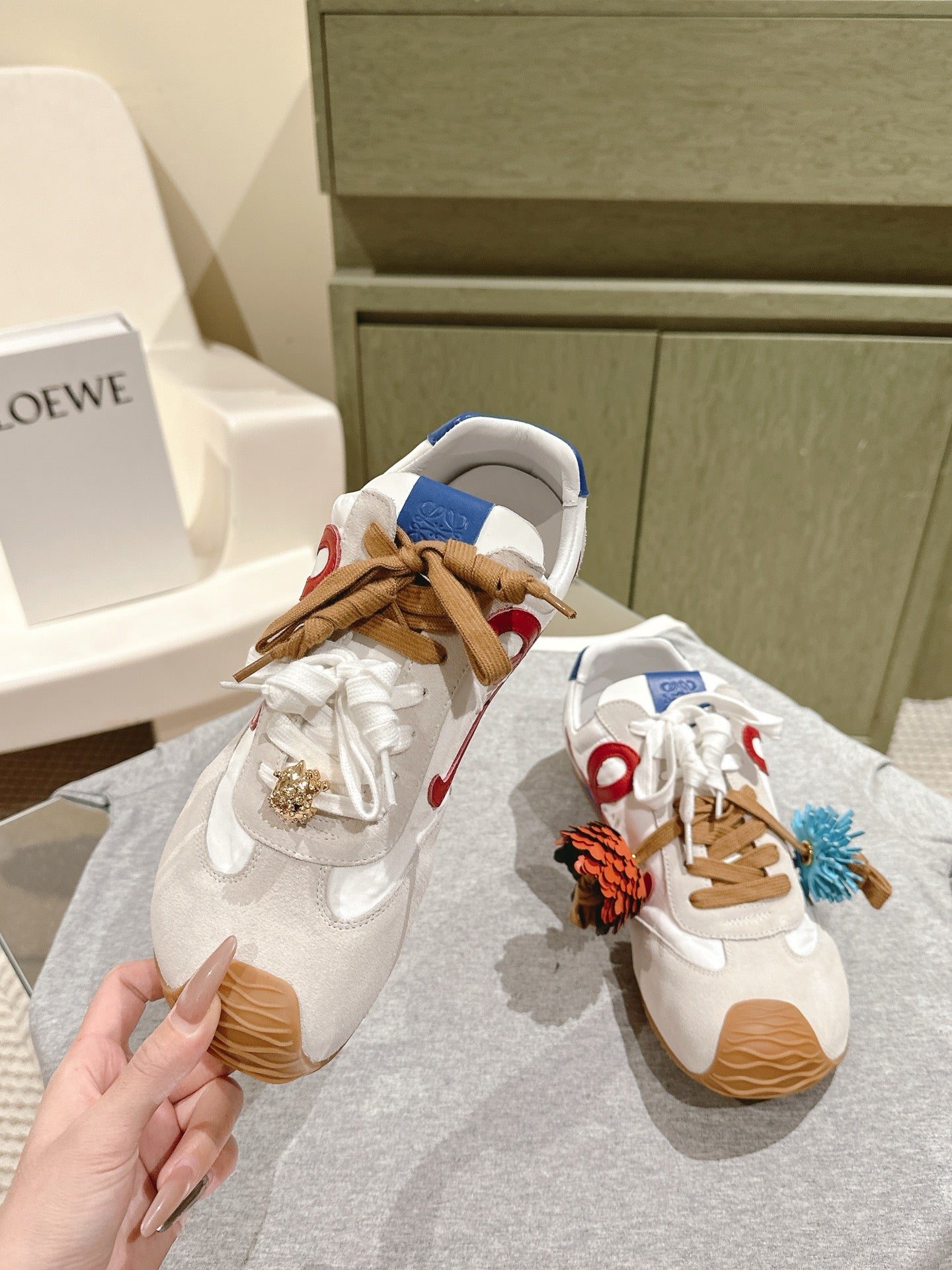 Loewe 2025 Ballet Runner 2.0 Sneaker White Blue Suede Nylon Leather 556046