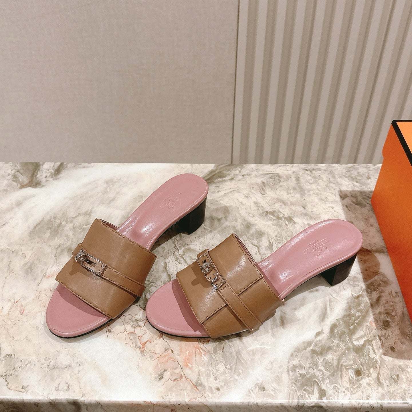 HM 2026 High Heel Slippers 65 Taupe Pink Calfskin 655857