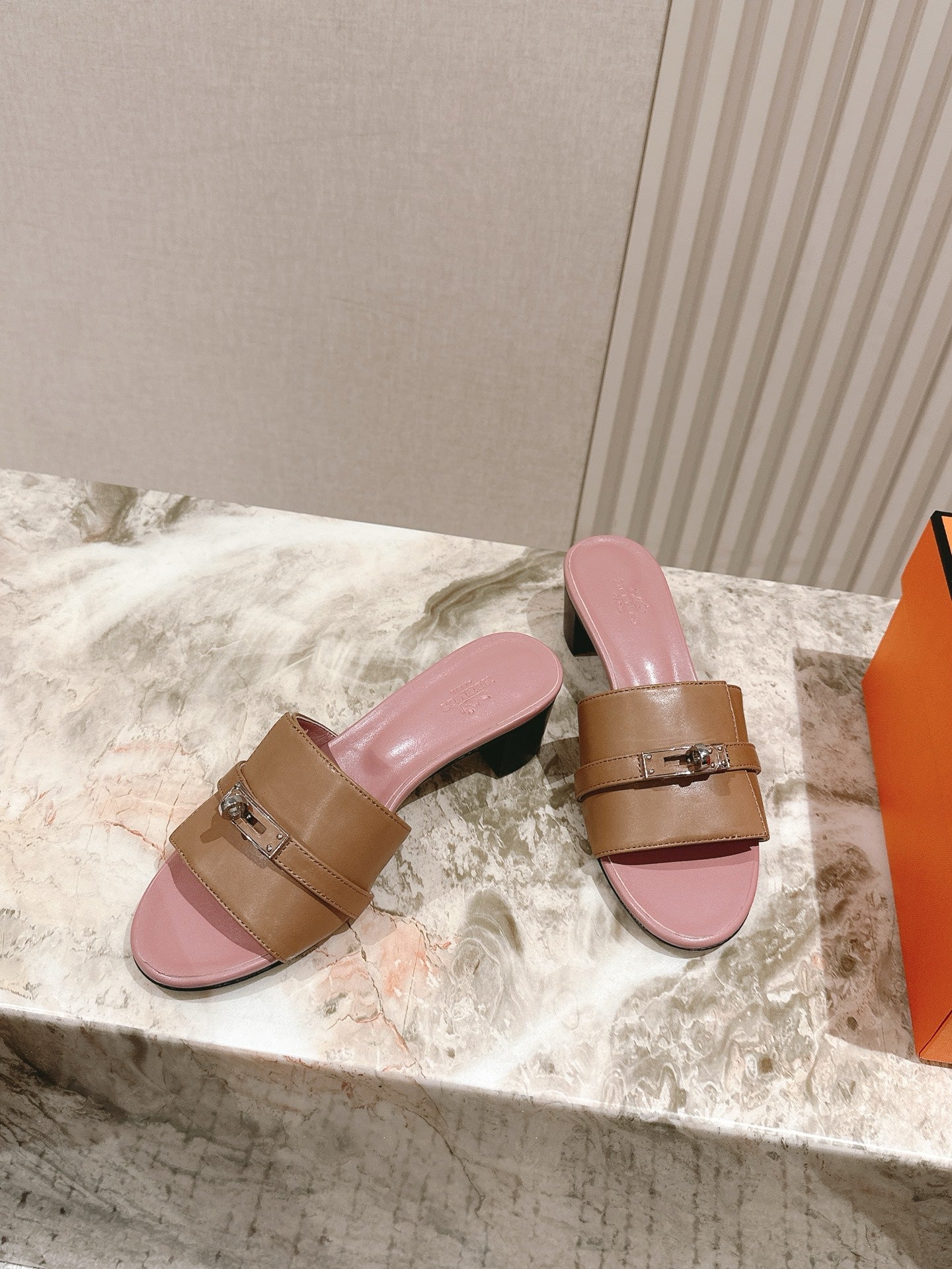 HM 2026 High Heel Slippers 65 Taupe Pink Calfskin 655857