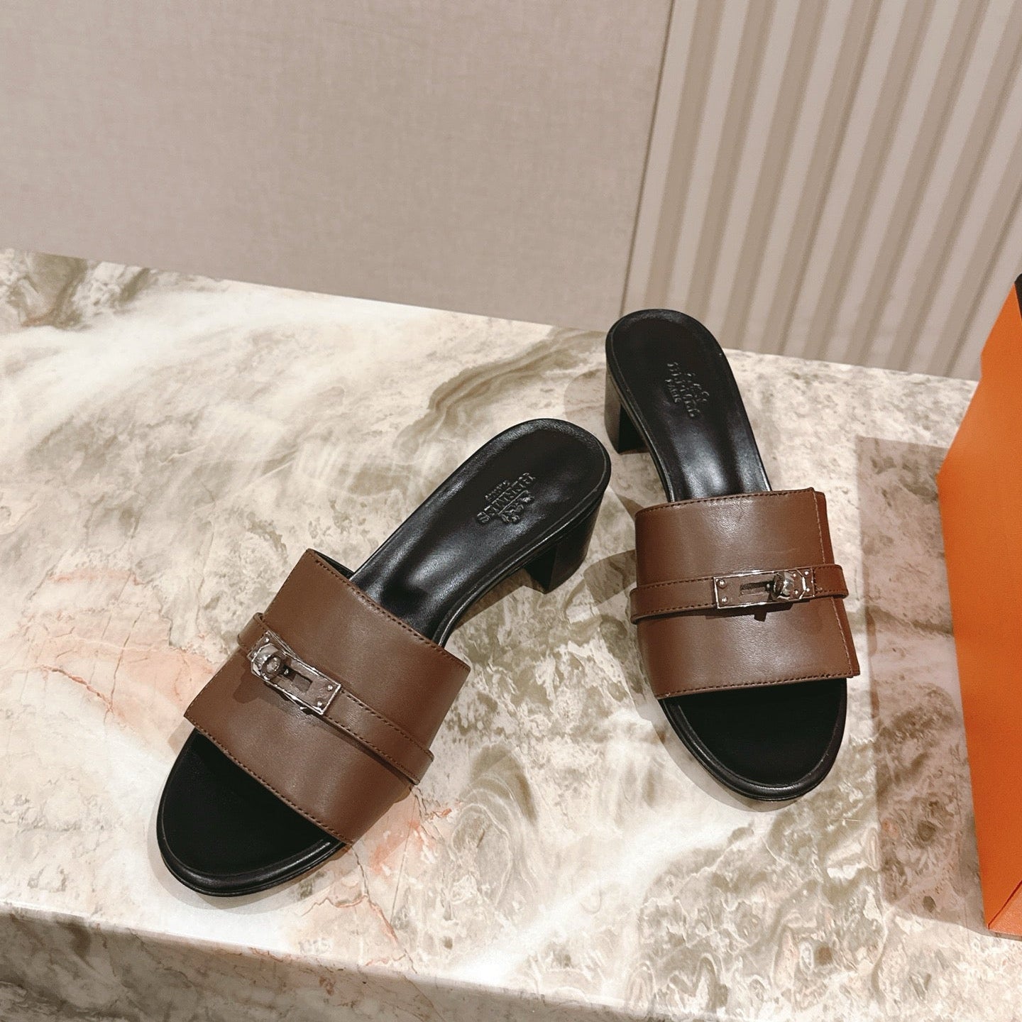 HM 2026 High Heel Slippers 65 Black Brown Calfskin 655858