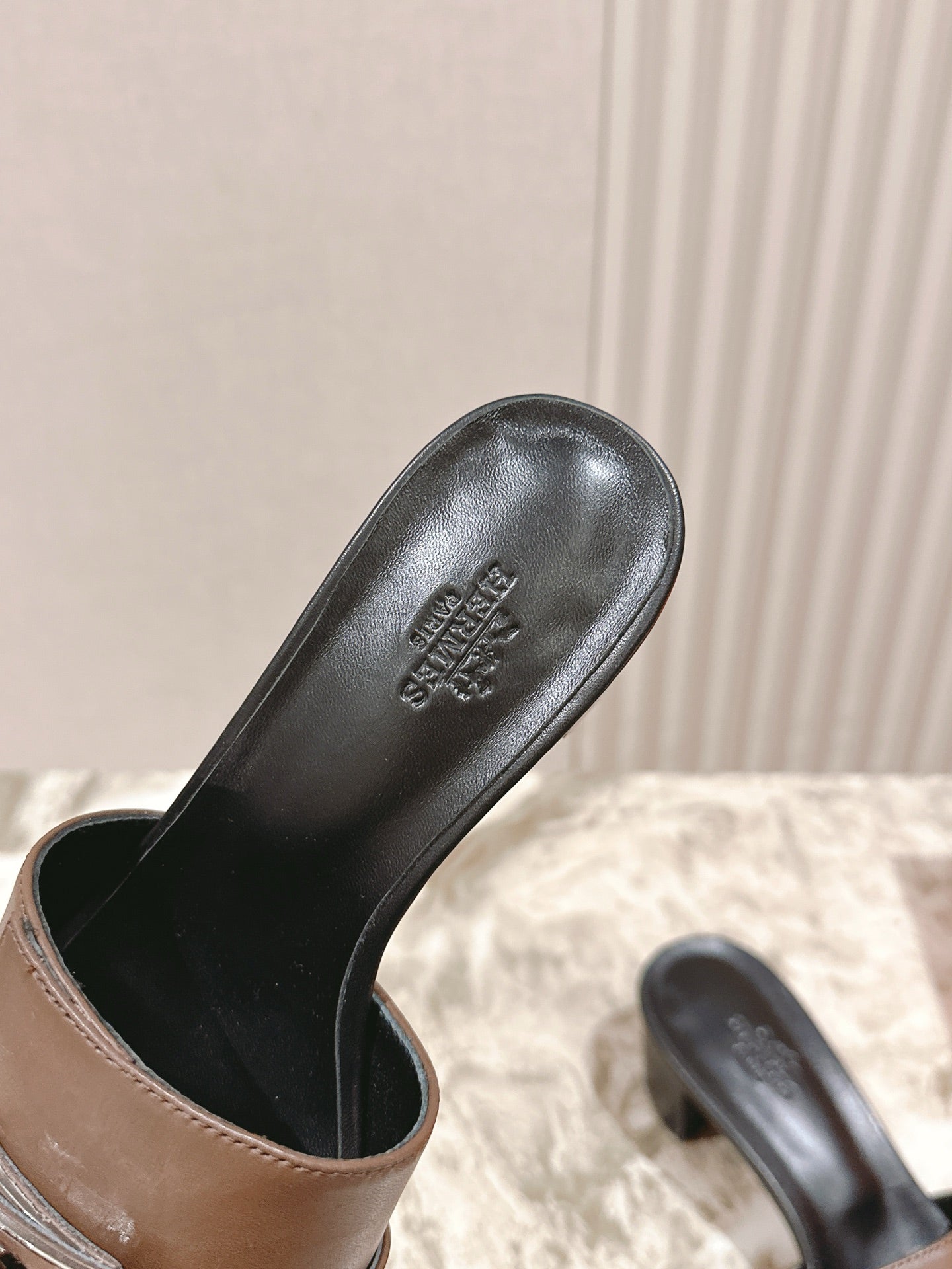 HM 2026 High Heel Slippers 65 Black Brown Calfskin 655858