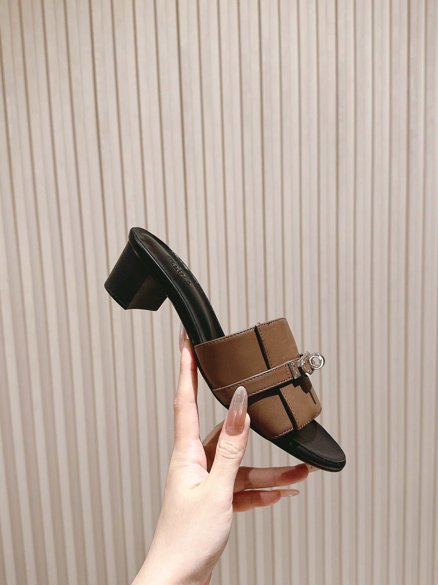 HM 2026 High Heel Slippers 65 Black Brown Calfskin 655858