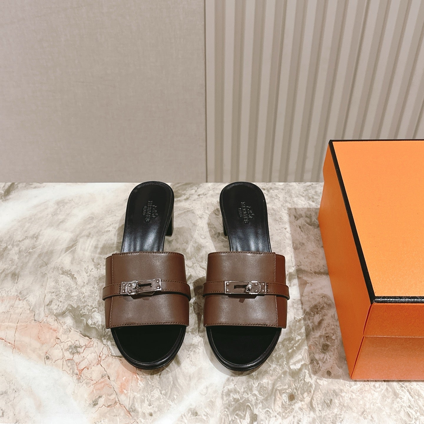 HM 2026 High Heel Slippers 65 Black Brown Calfskin 655858