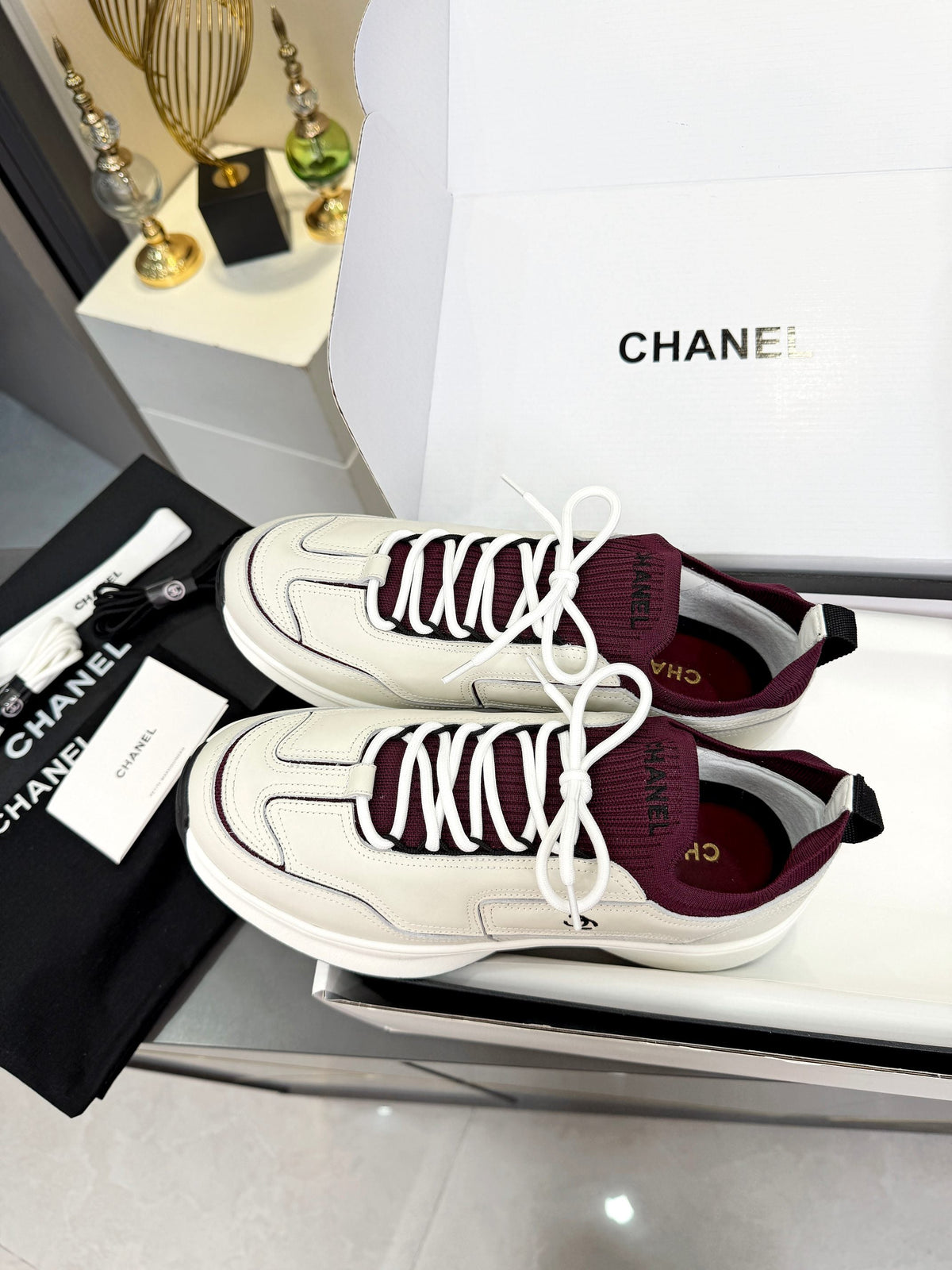 Chanel 2026 Sneakers White Mix Burgundy Leather 124849
