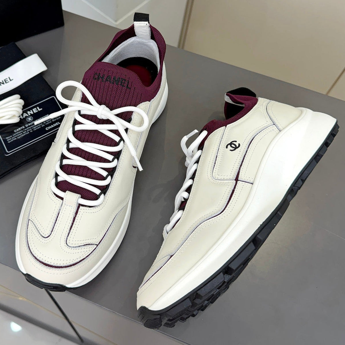 Chanel 2026 Sneakers White Mix Burgundy Leather 124849