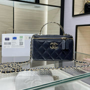 CC 25S Small Vanity 17cm Dark Blue Grained Calfskin Light Gold Hardware