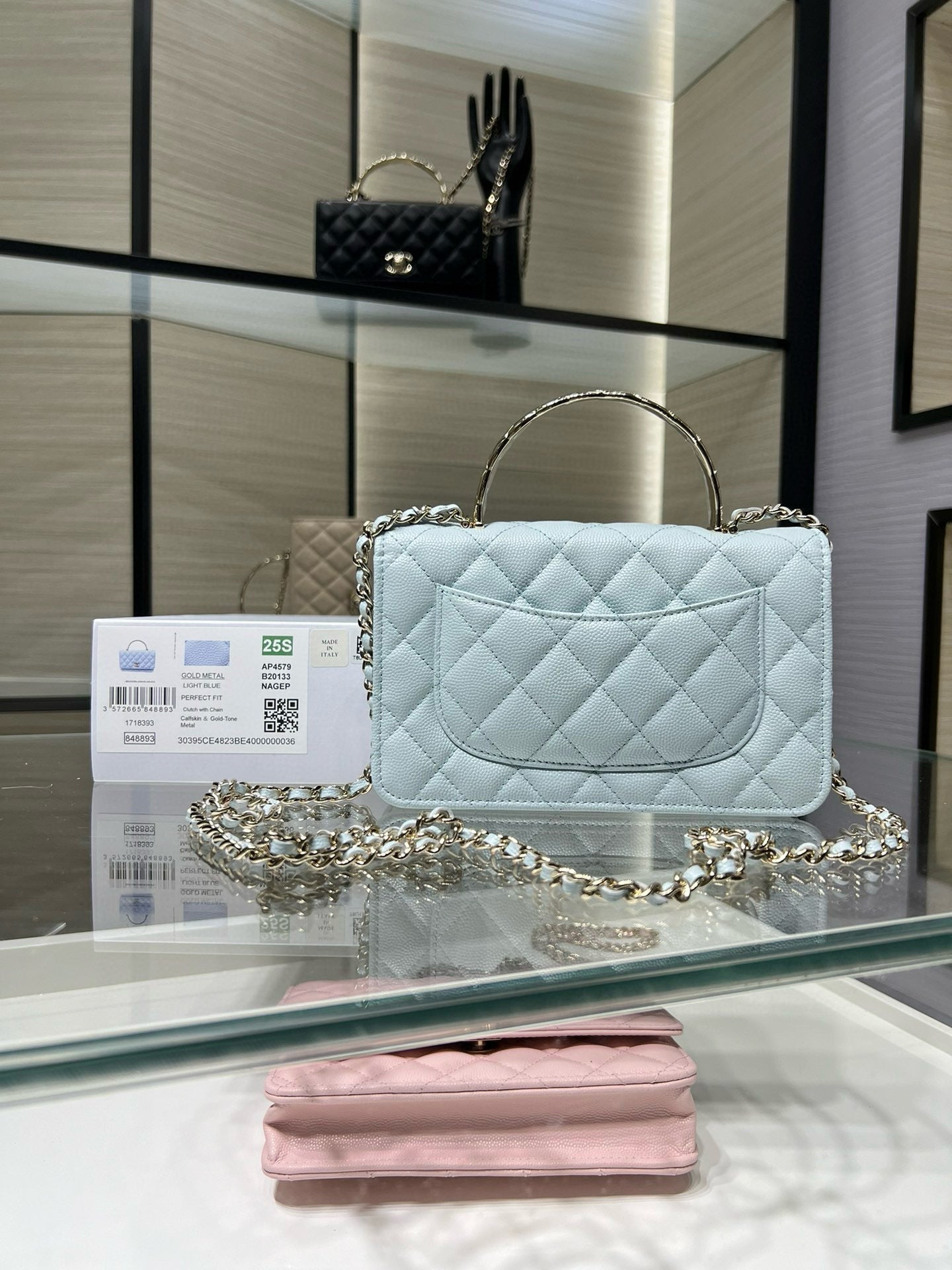 cc 25S Woc Top Handle 19cm Cloud Blue Grained Calfskin Light Gold Hardware