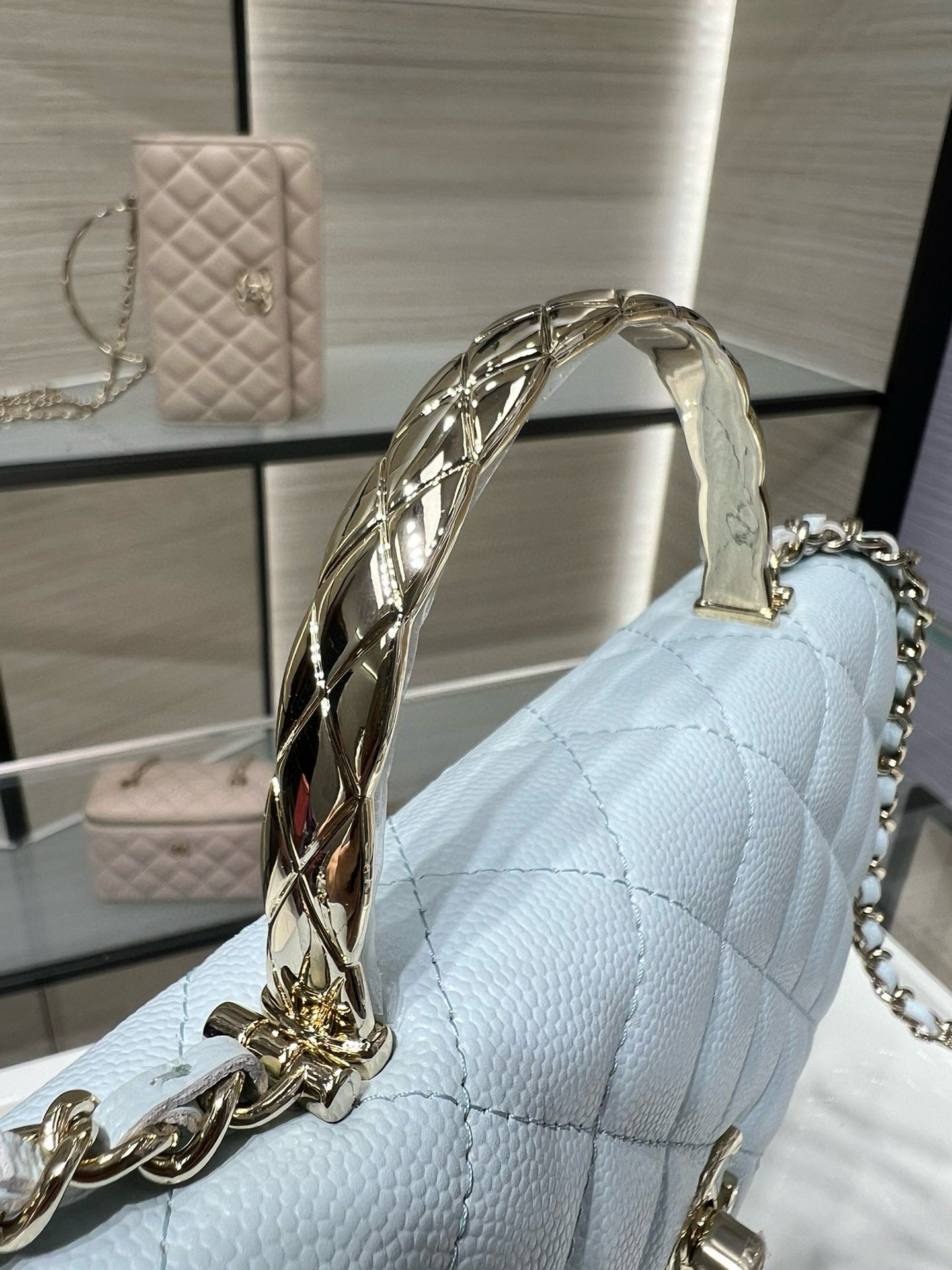 cc 25S Woc Top Handle 19cm Cloud Blue Grained Calfskin Light Gold Hardware