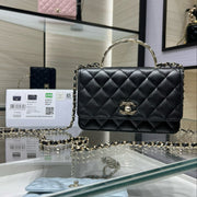 cc 25S Woc Top Handle 19cm Black Grained Calfskin Light Gold Hardware