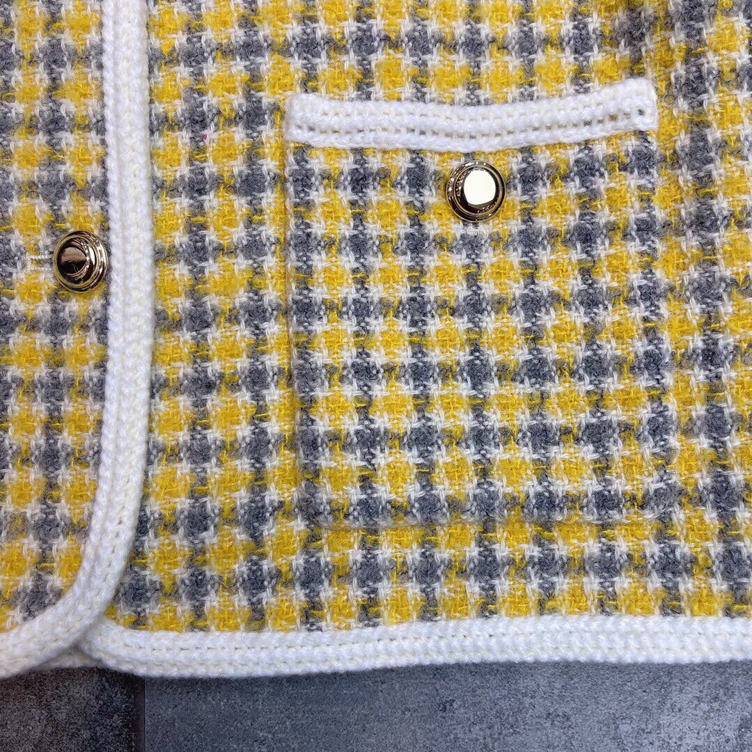 Miumiu 2025 Round Neck Long-sleeved Coat Yellow Wool