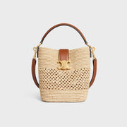 Medium Louise Bucket 24cm Brown Calfskin Beige Raffia