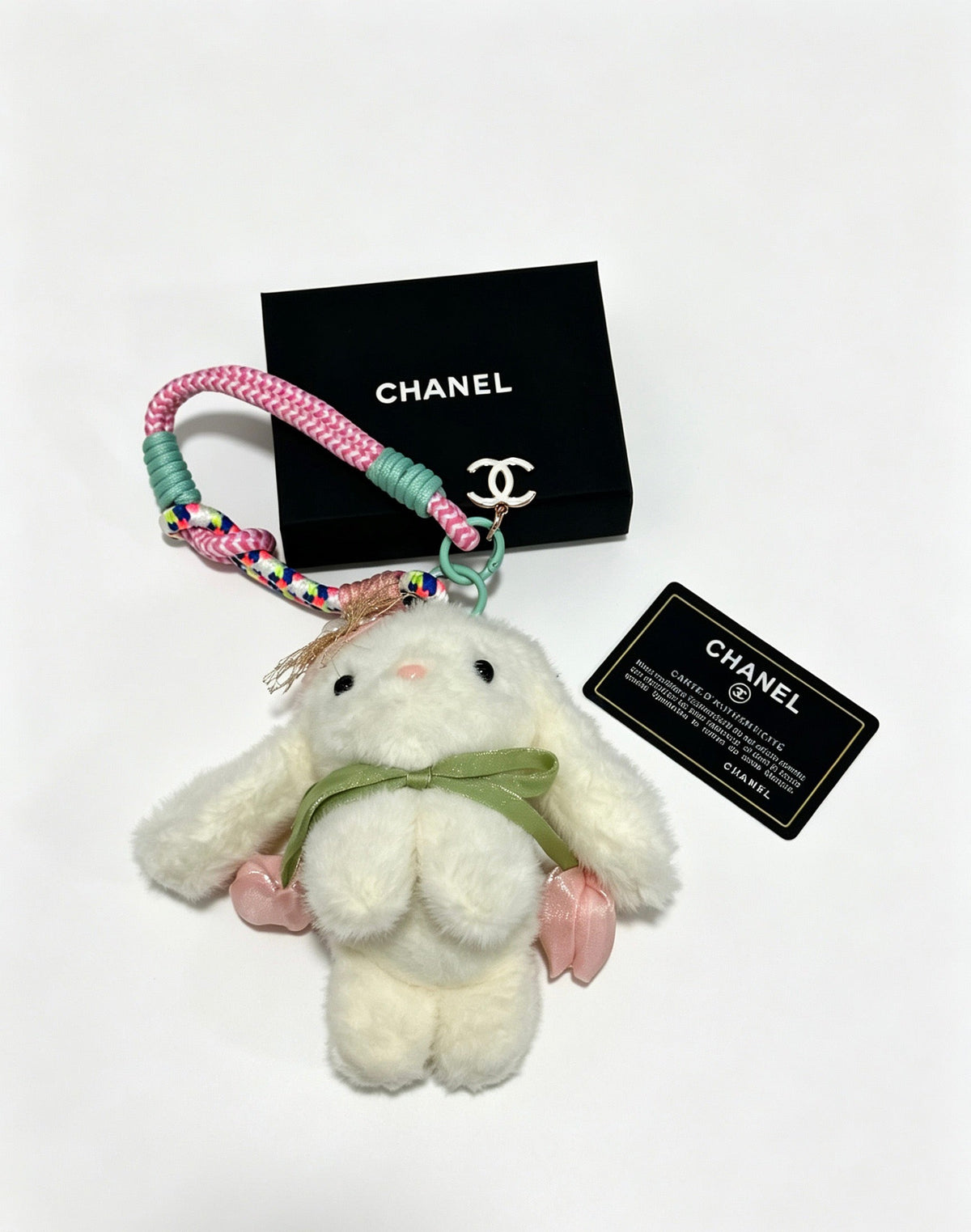 Chanel White Pink Tulips Rabbit Charm
