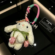 Chanel White Pink Tulips Rabbit Charm