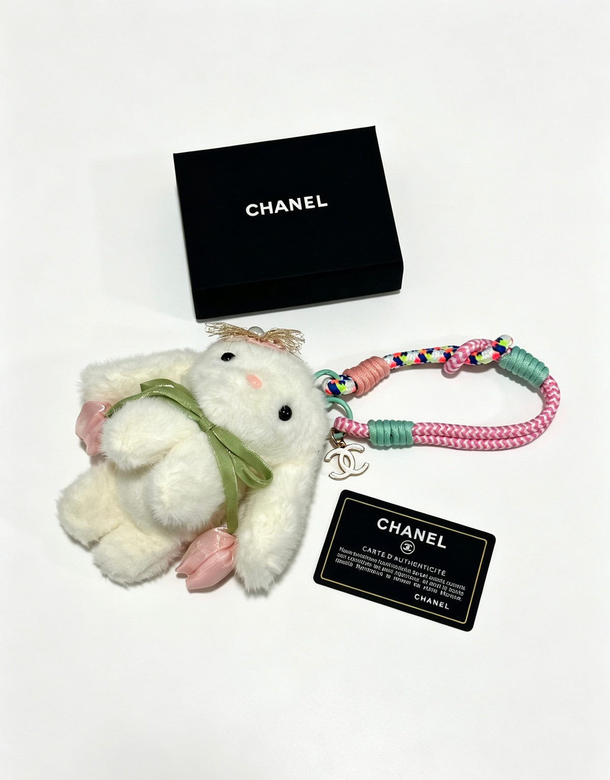 Chanel White Pink Tulips Rabbit Charm