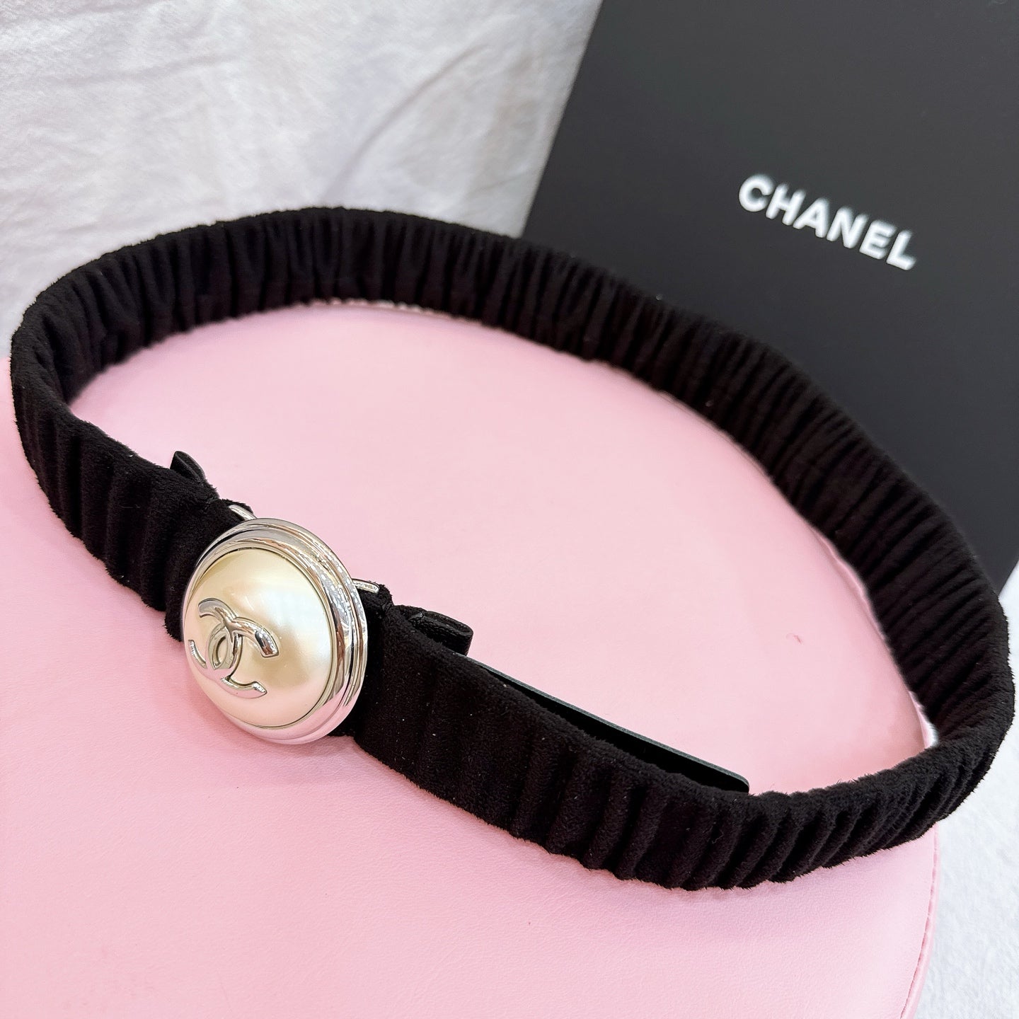 CC Elastic Waist Belt 3.0CM Black Canvas Gold Buckle 196837
