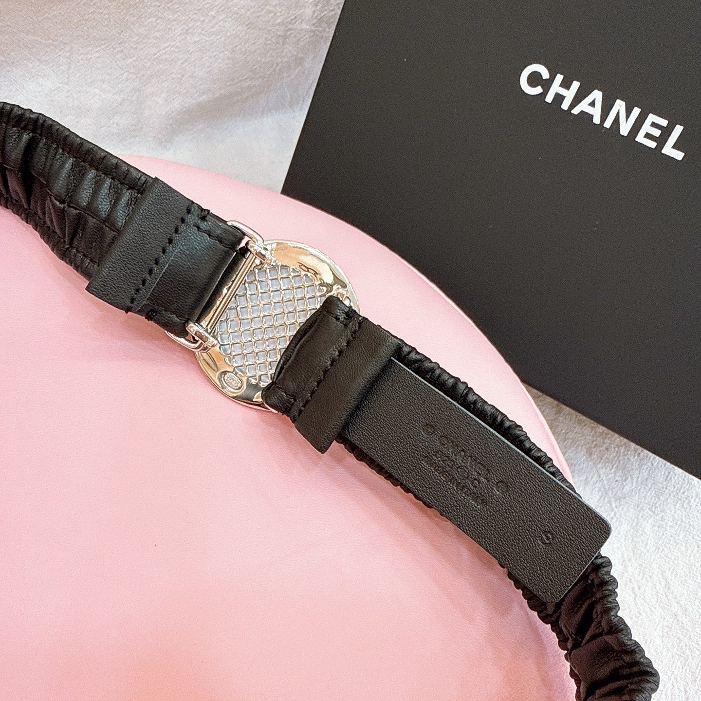 CC Elastic Waist Belt 3.0CM Black Calfskin Gold Buckle 196840
