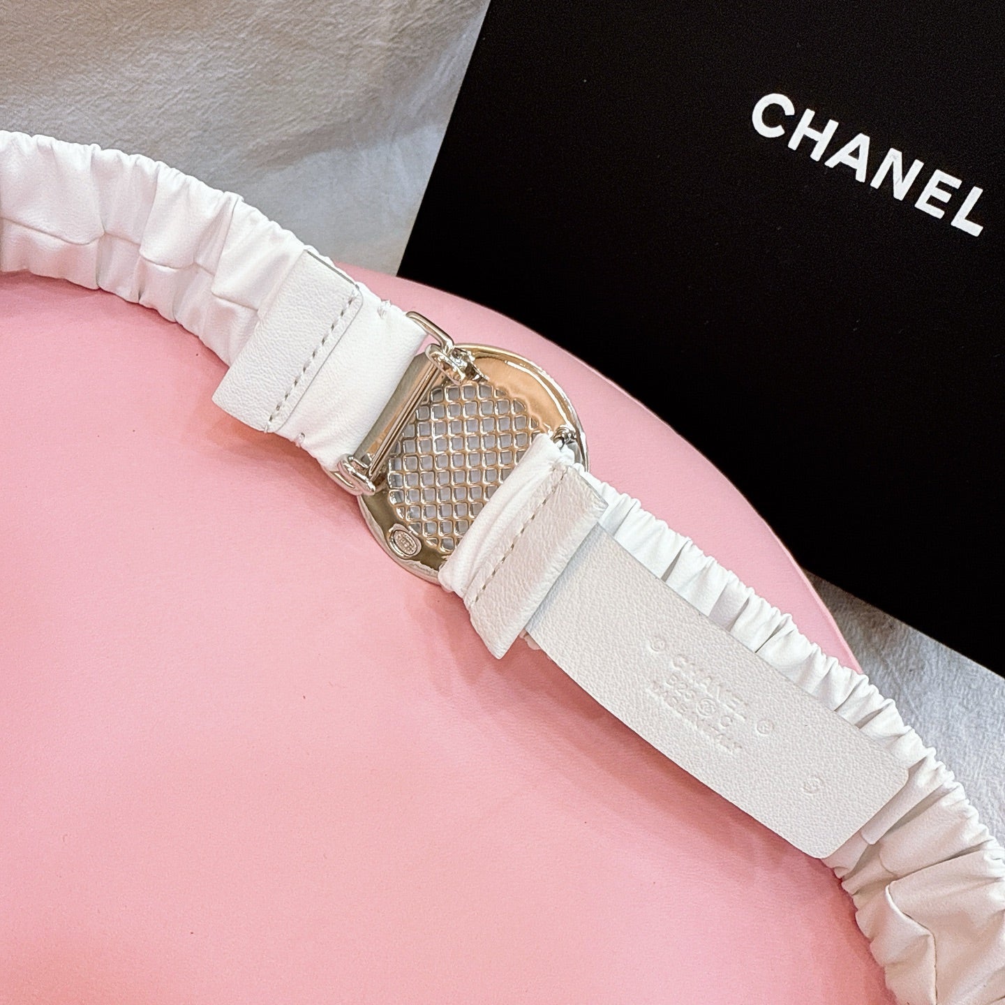 CC Elastic Waist Belt 3.0CM White Calfskin Gold Buckle 196841