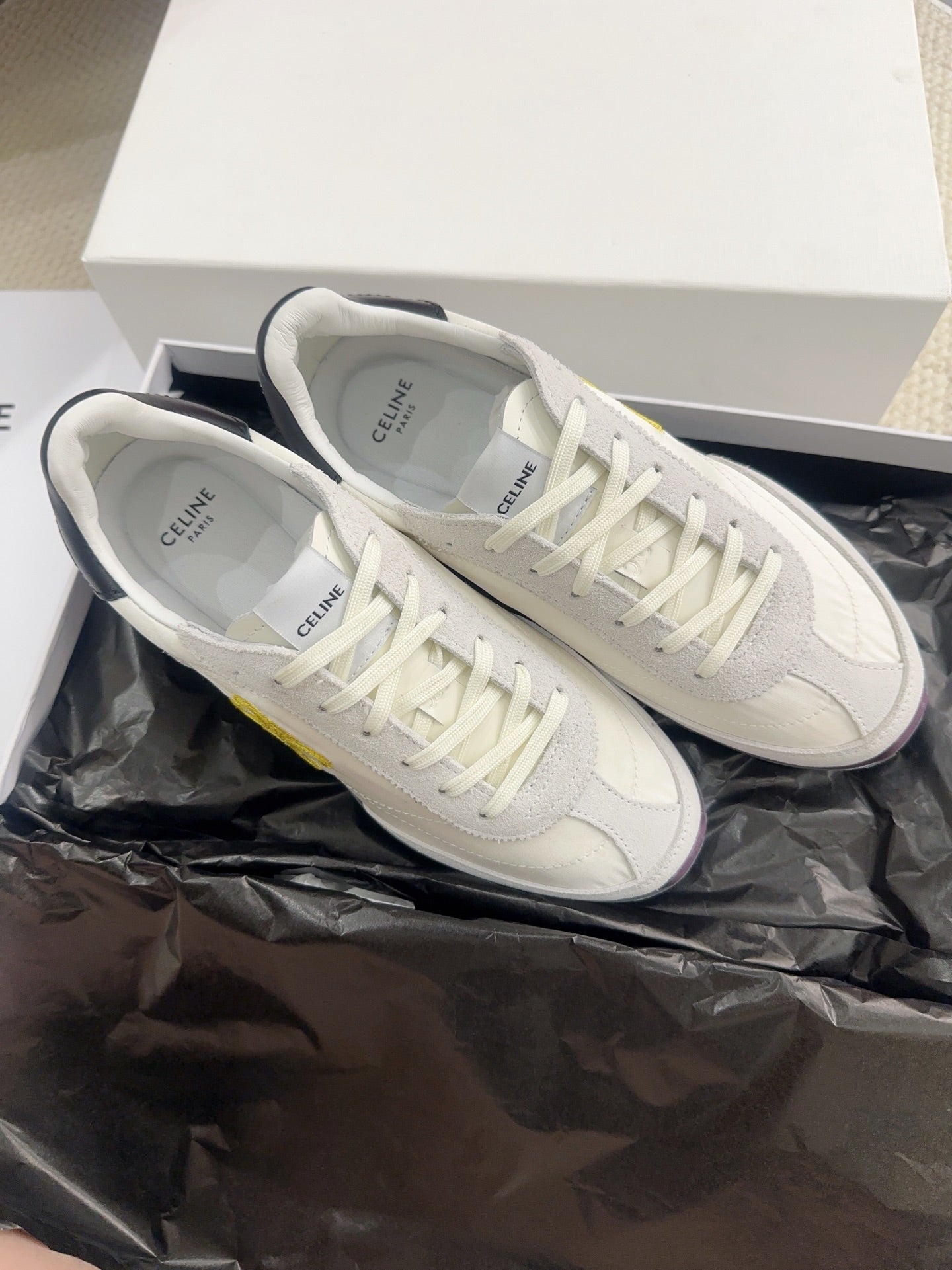 Celine 2026 Racer Sneakers Gray White Suede Fabric 103346
