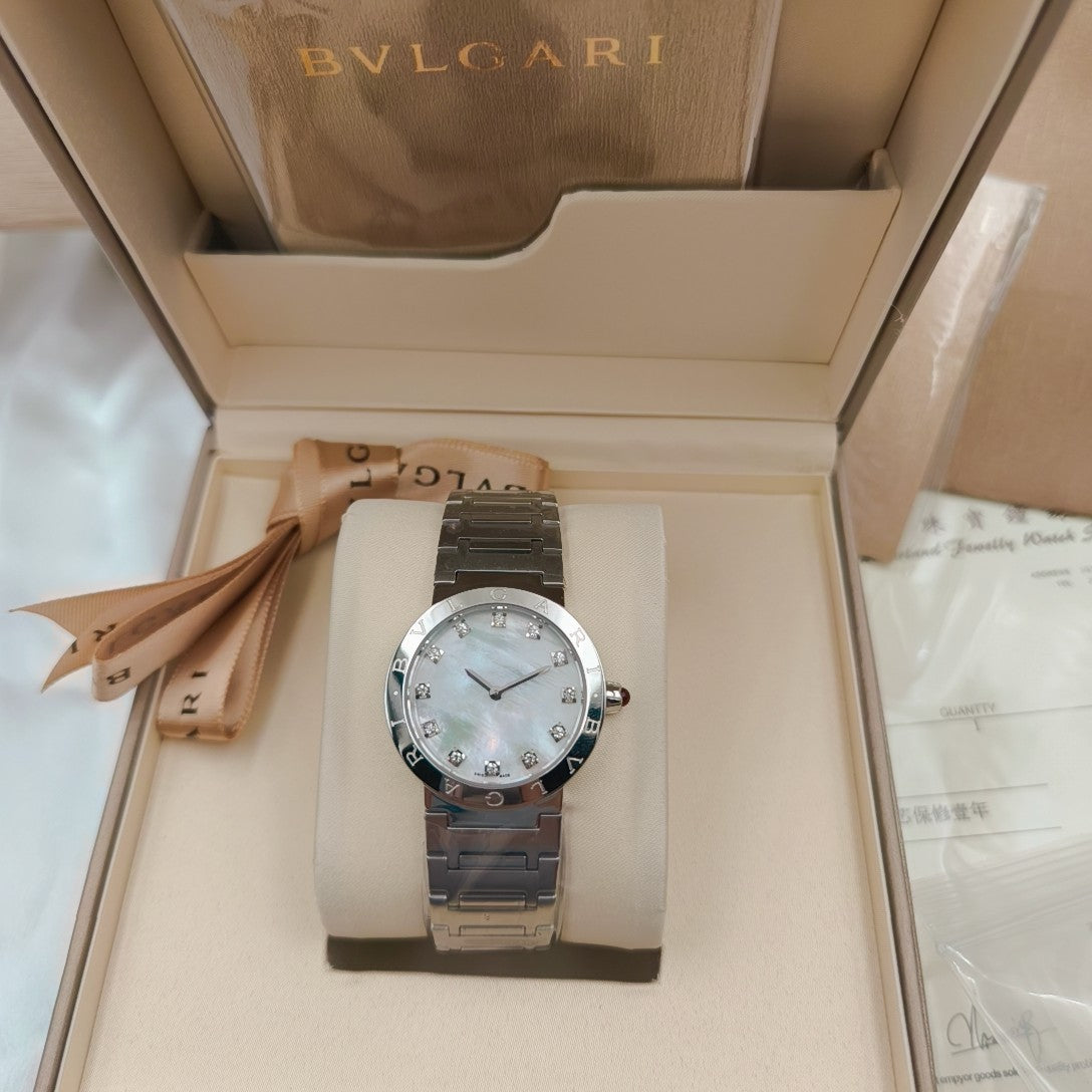 BVLGARI 33mm Diamond Numerals Sliver Case Steel