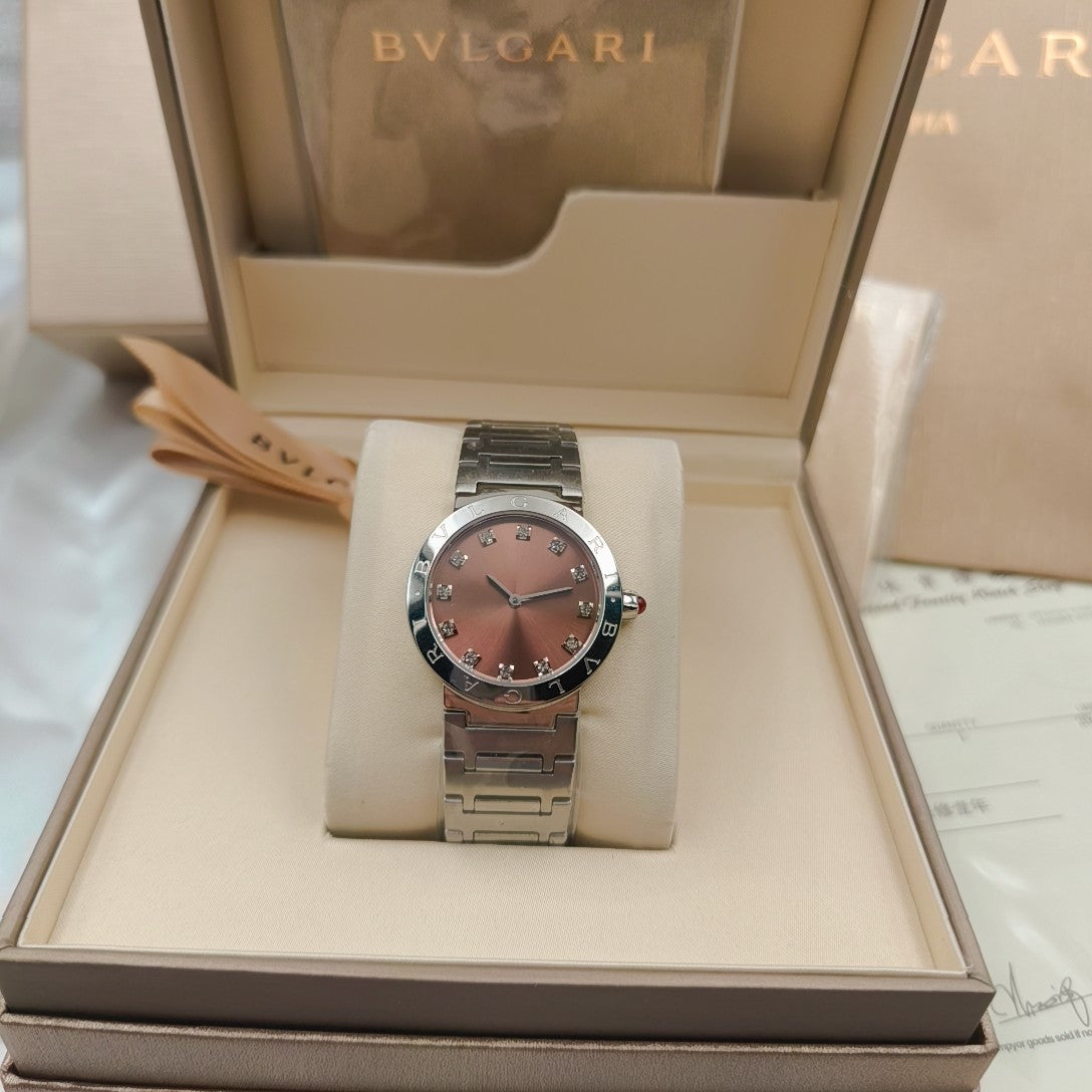 BVLGARI 33mm Diamond Numerals Sliver Case Steel