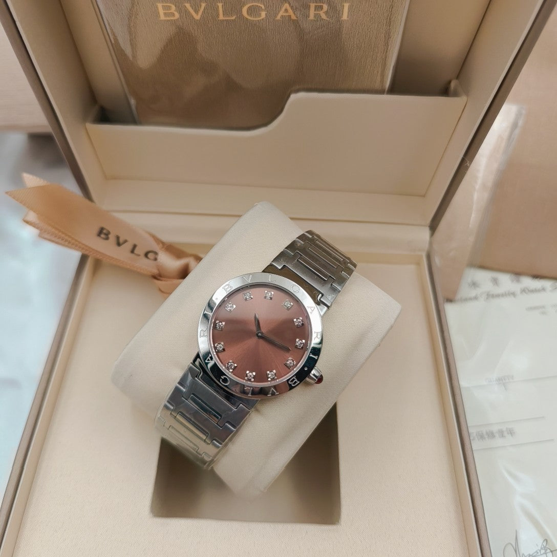 BVLGARI 33mm Diamond Numerals Sliver Case Steel
