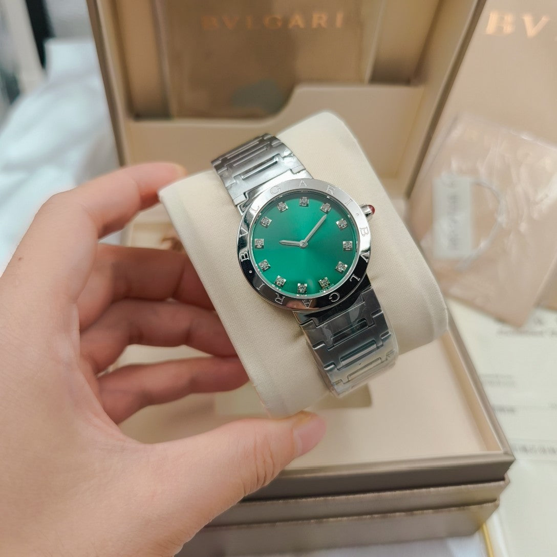 BVLGARI 33mm Diamond Numerals Sliver Case Steel