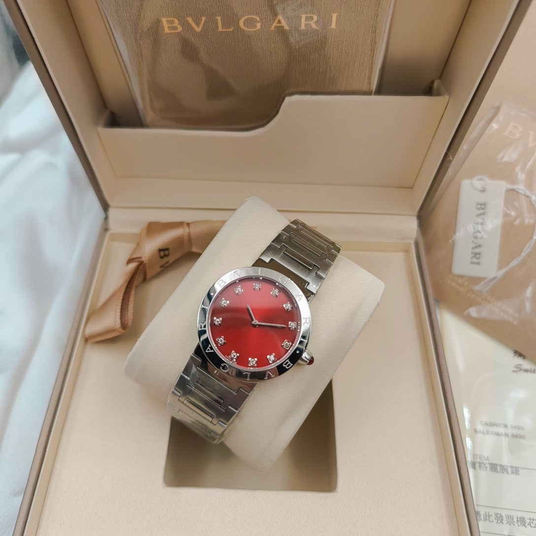 BVLGARI 33mm Diamond Numerals Sliver Case Steel