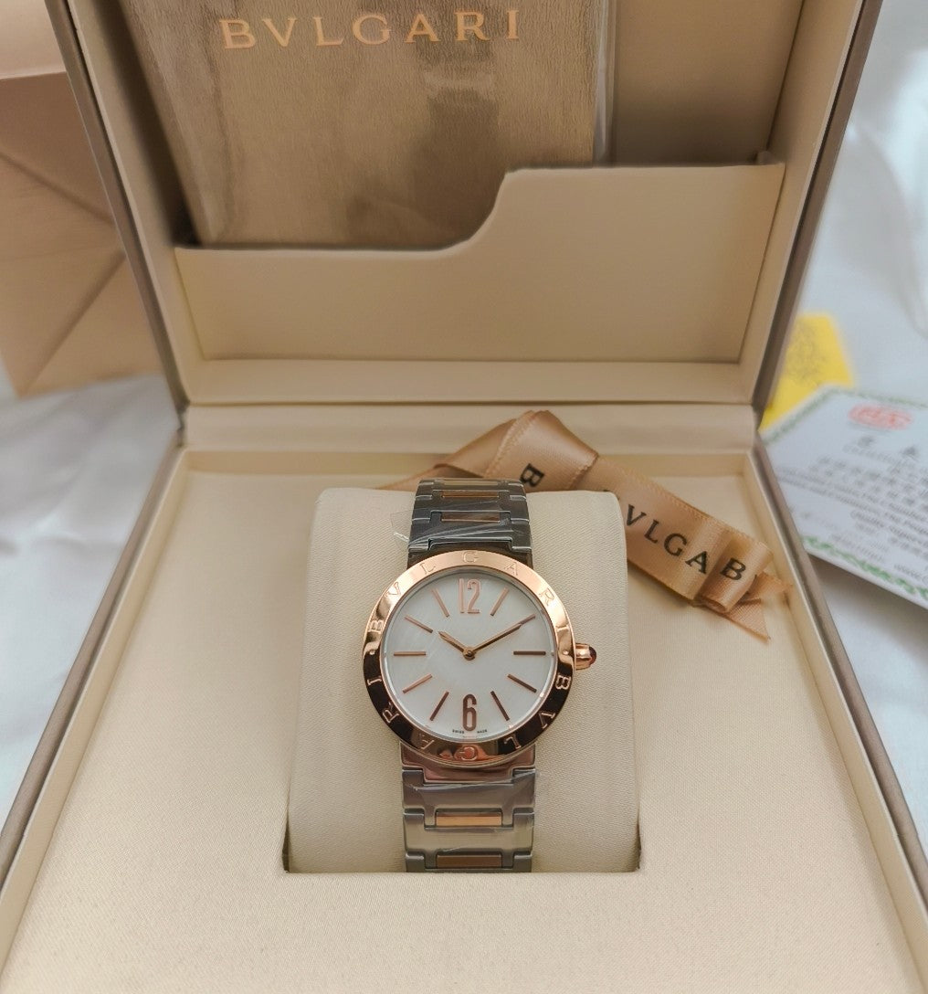 BVLGARI 33mm Sliver Case Pink Gold Steel