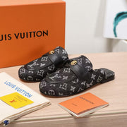 LV 25C Flat Mule Black Monogram Denim Fabric 218314