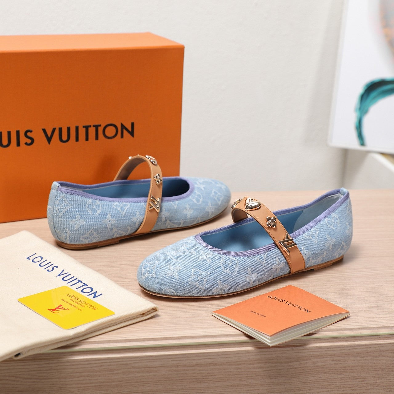 LV 25C Romy Flat Blue Pastel Monogram Denim Fabric With gold logo 218310